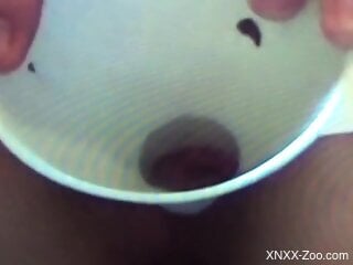 Man inserts cock into a jar full of worms